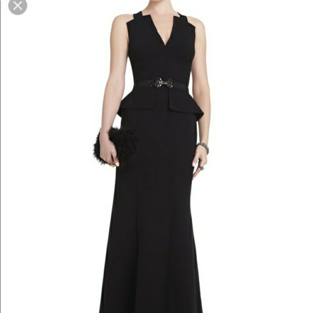 NWT, BCBG Black ROONEY V- Neck Peplum Gown